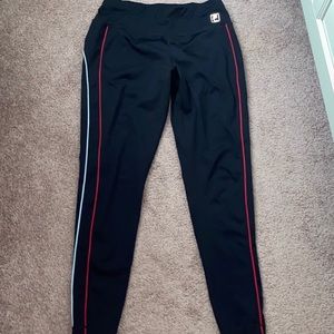 black with red striped FILA leggings